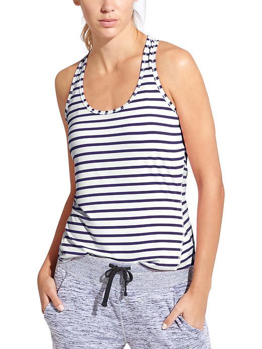 Athleta Womens Stripe Chi Tank Size L Tall - Bright White/navy