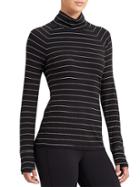 Athleta Womens Take The Heat Turtleneck Stripe Size L - Black/bright White