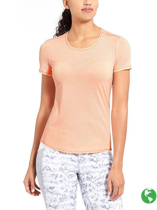 Athleta Womens Shadow Stripe Chi Tee Size L Tall - Energetic Peach