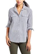 Athleta Womens Headlands Shirt Size L - Bright White/navy