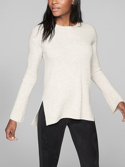 Athleta Womens Wool Cashmere Bell Sleeve Sweater Light Grey Heather Size Xxs