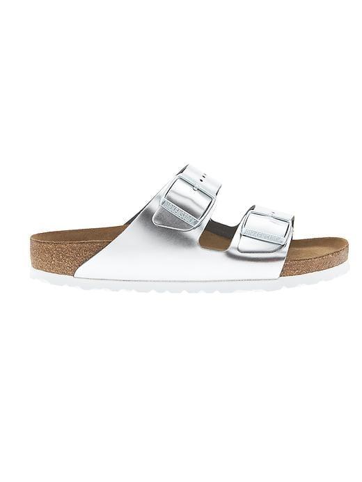 Athleta Womens Arizona Soft Footbed Sandal By Birkenstock Metallic Silver Size 36