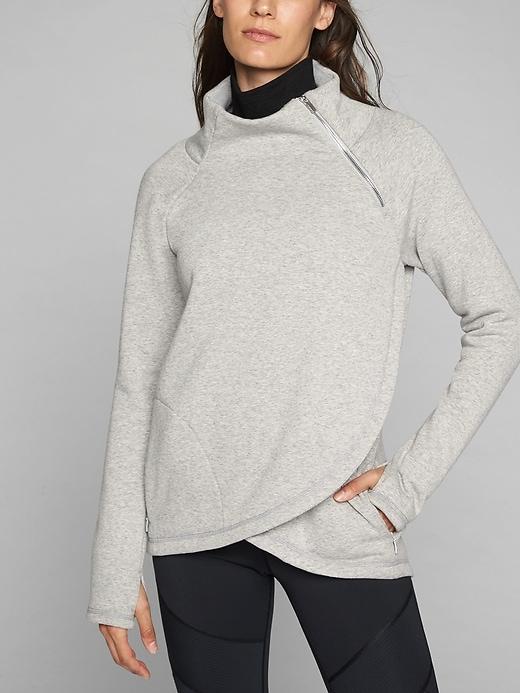 Athleta Womens Cozy Karma Asym Pullover Light Grey Heather Size Xs