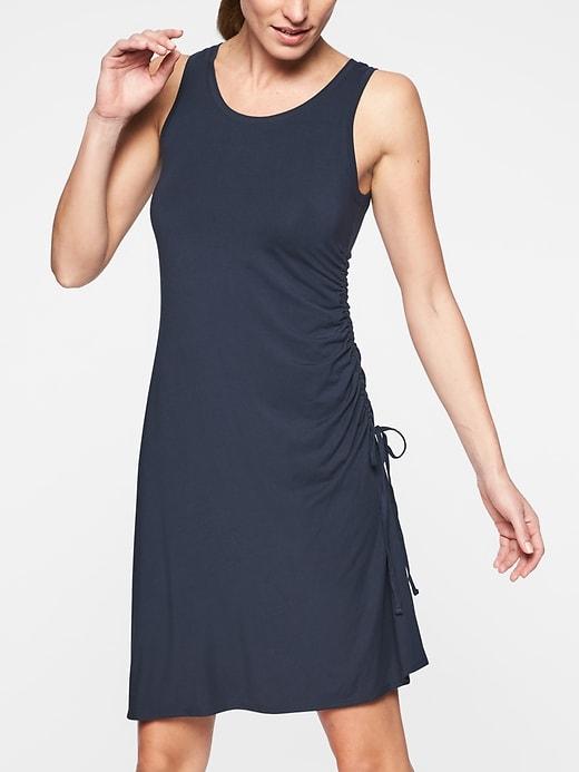 Athleta Womens Side Gather T-shirt Dress Navy Size L