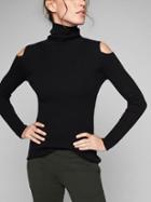 Athleta Womens Cotton Cashmere Cold Shoulder Sweater Size L - Black