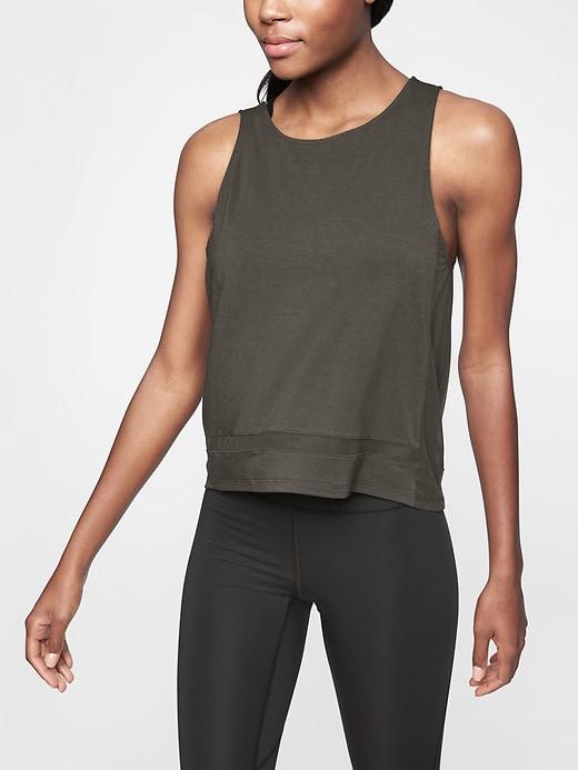 Athleta Womens Essence Mesh Trim Tank Black Olive Size Xl