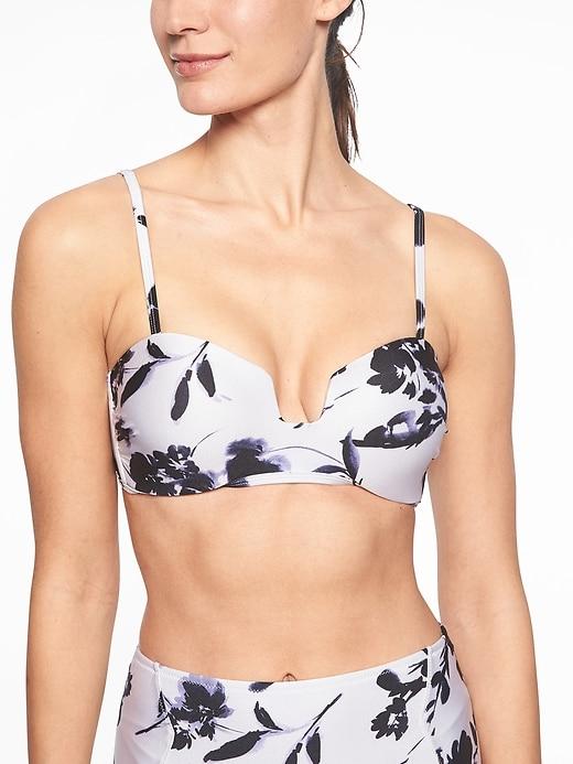 Athleta Womens Aqualuxe Print Square Plunge Bikini Top White Size L