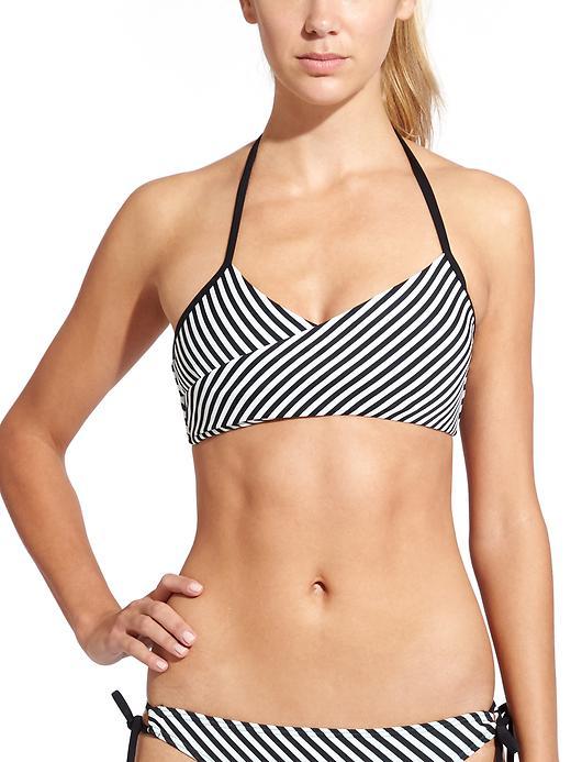 Athleta Womens Slash Stripe Halter Bikini Size L - Black Stripe