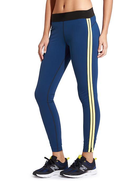 Athleta Womens Parallel Zip Tight Size L - Estate Blue/blazing Yellow