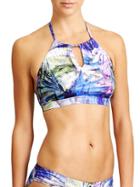 Athleta Womens Kailua High Neck Bikini Size L - Caspian Blue Print