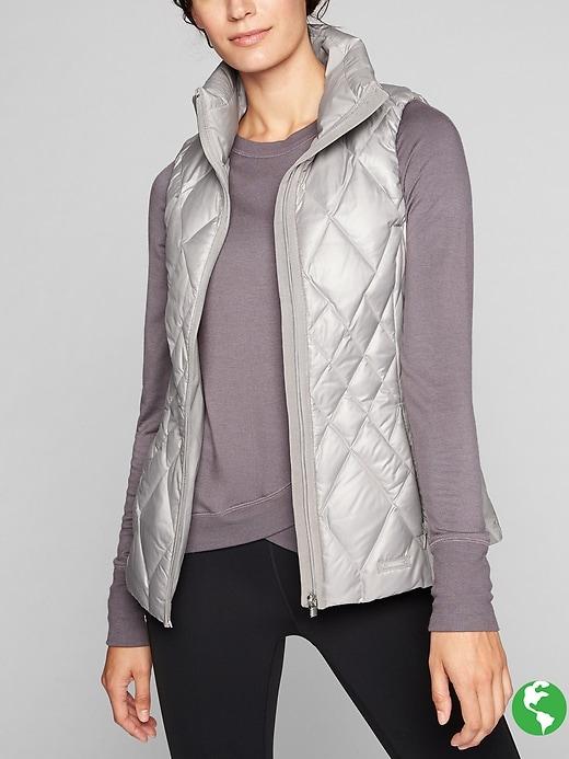Athleta Womens Responsible Down Vest Size M Petite - Pebble Grey