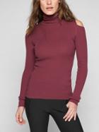 Athleta Womens Cotton Cashmere Cold Shoulder Sweater Brick Red Size Xxs