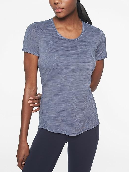 Athleta Womens Shadow Stripe Chi Tee Stormy Sky Size Xxs