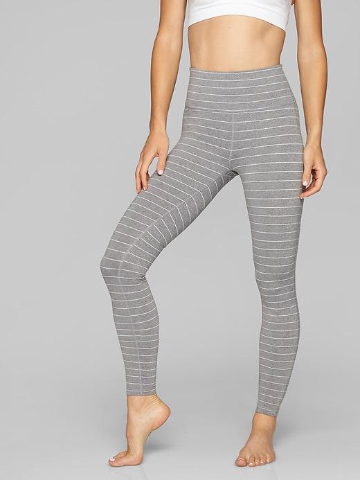 Athleta Womens High Rise Heather Stripe Chaturanga  Tight Cobblestone Grey Heather Size 2x