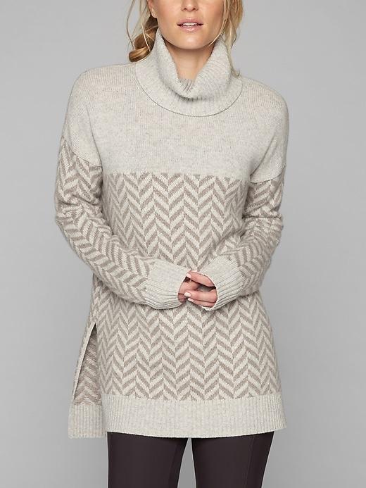 Athleta Womens Wool Cashmere Ridgecrest Turtleneck Light Grey Heather/ Foxtail Taupe Size Xl