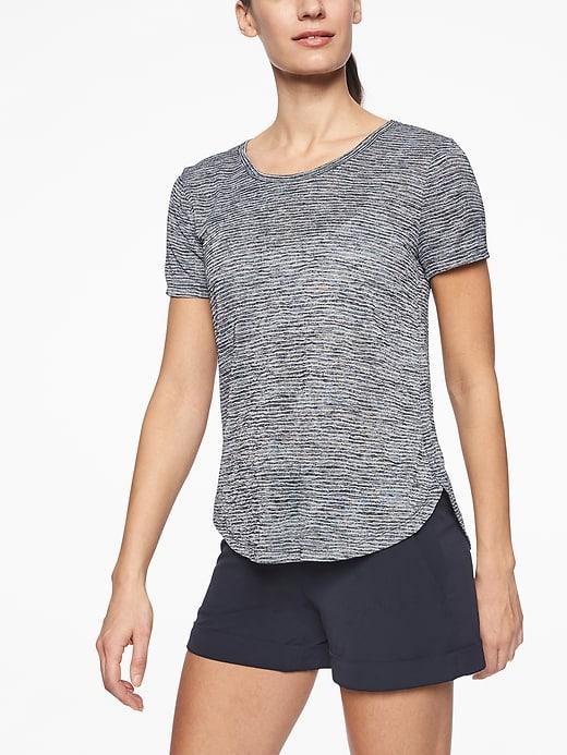 Athleta Womens Breezy Tee Stripe Navy/ Bright White Size S