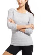 Athleta Womens Stripe Seamless Eyelet Top Size L - Grey Heather/bright White