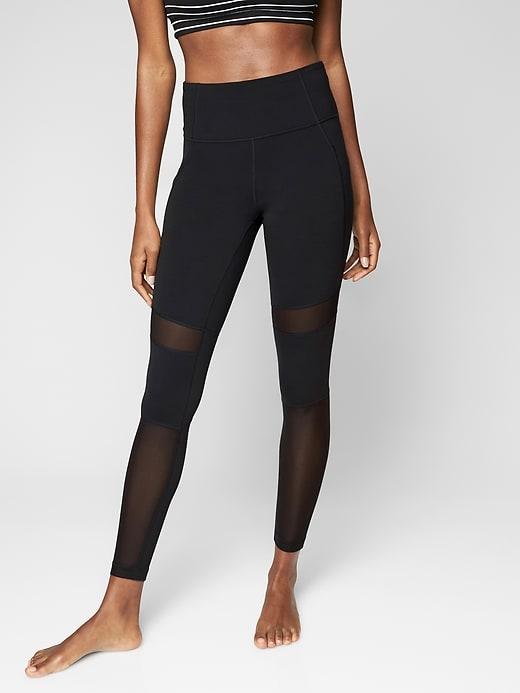 Athleta Womens Meshblock Pocket Salutation Tight Black Size L