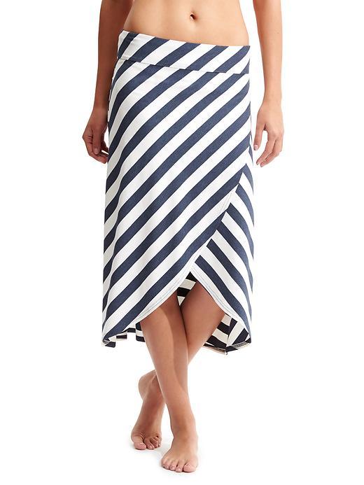 Athleta Womens Ribbon Stripes Skirt Size L - Navy Heather/bright White