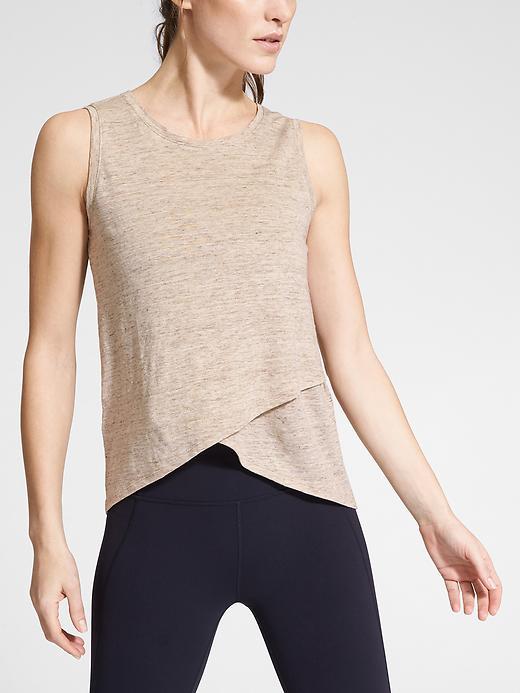 Athleta Womens Linen Criss Cross Tank Size L Tall - Oatmeal Heather