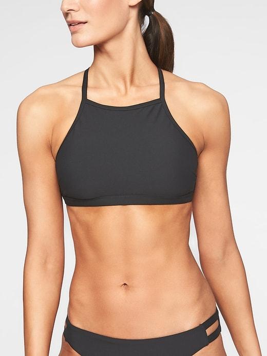 Athleta Womens Malta Rib High Neck Bikini Top Black Size L