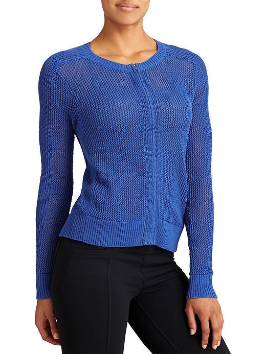 Athleta Womens Mesh Zip Sweater Size L - Caspian Blue