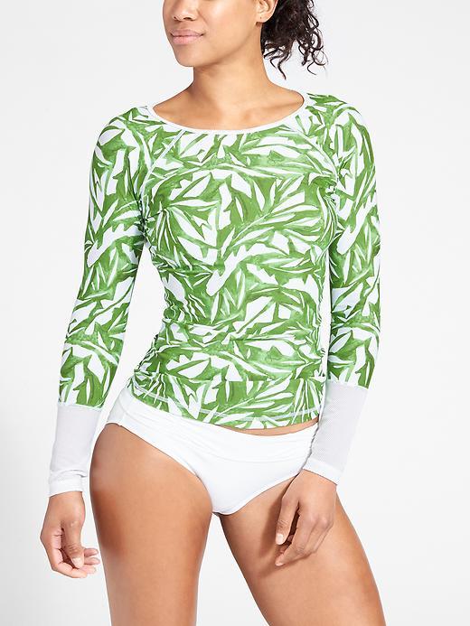 Athleta Womens Rainforest Rashguard Size L - Green Leaf