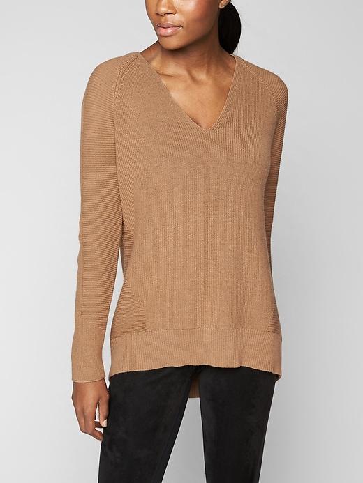 Athleta Womens Merino V&#45neck Sweater Ginger Snap Heather Size L