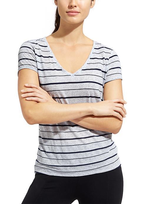 Athleta Womens Stripe Daily Tee Size 1x Plus - Bright White/navy