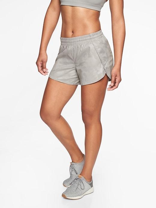 Athleta Womens Camo Racer Run Short 4.5&#34 Silver Grey Size S