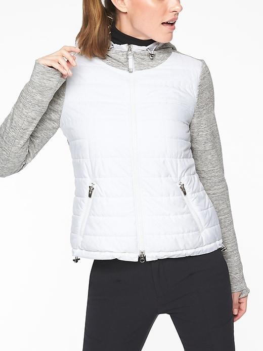 Athleta Womens Cozier Insulated Hoodie Light Grey Heather/ White Size S