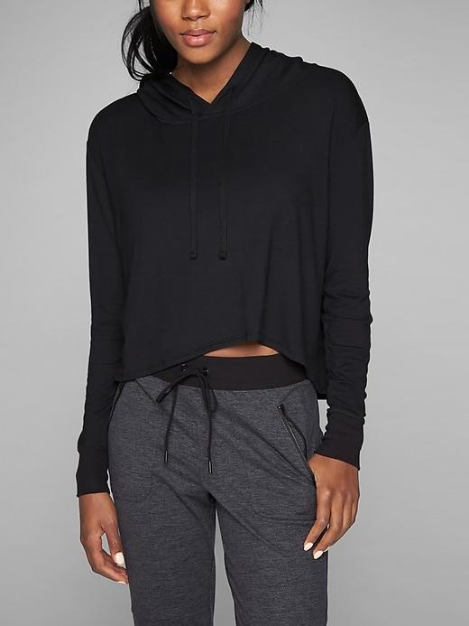 Athleta Womens Coaster Crop Hoodie Black Size Xl