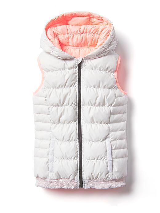 Athleta Solid Reversible Downtastic Vest Size L - Cloud Grey/melon Shock