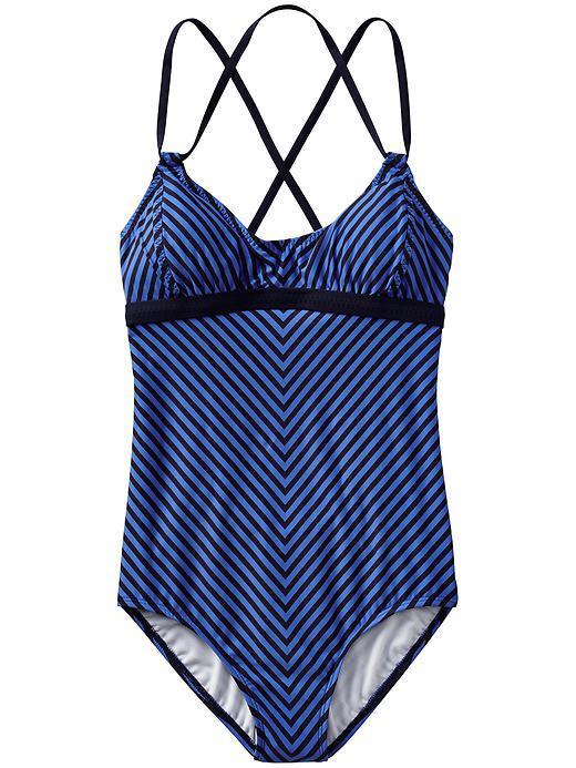 Athleta Womens Stripe Avila One Piece Size L - Dress Blue Stripe