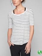 Athleta Womens Stripe Breezy Tee Size 1x Plus - Bright White/ Black