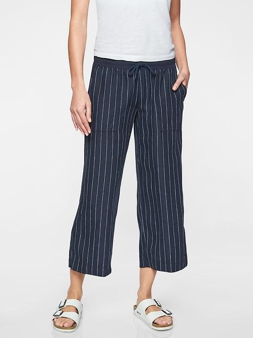 Athleta Womens Stripe Bali Linen Crop Seaside Stripe Navy/ White Size 14