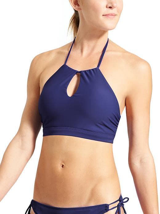 Athleta Womens High Neck Keyhole Bikini Size L - Dress Blue