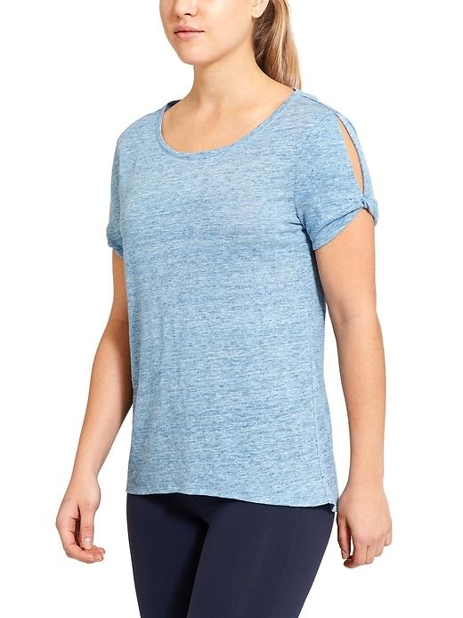 Athleta Womens Zephyr Tee Light Indigo Heather Size M
