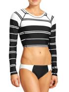 Athleta Womens Colorblock Stripe Crop Rashguard Size L - Black