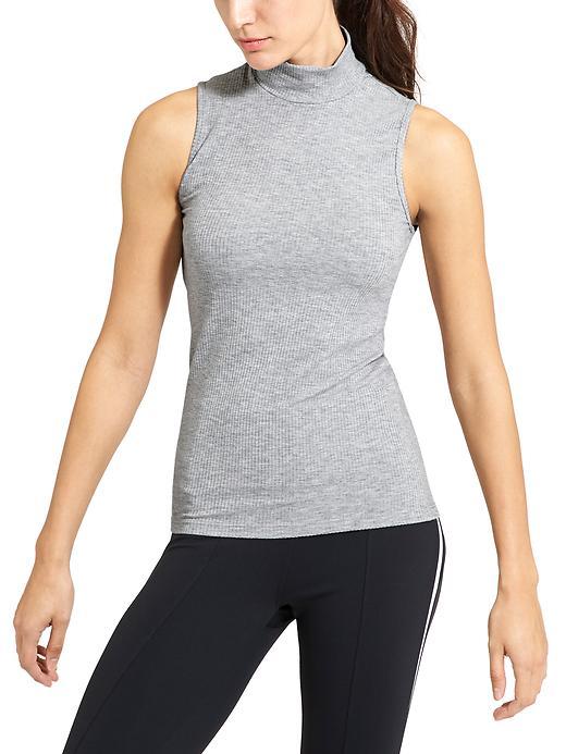 Athleta Womens Rib Turtleneck Tank Size M - Light Grey Heather