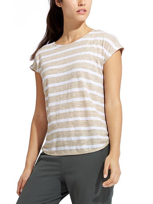 Athleta Womens Stripe Relaxed Newport Tee Size L - Oatmeal Heather/bright White