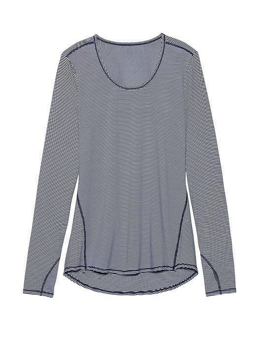 Athleta Womens Heather Stripe Chi Top Extra Long Size L - Dress Blue/white