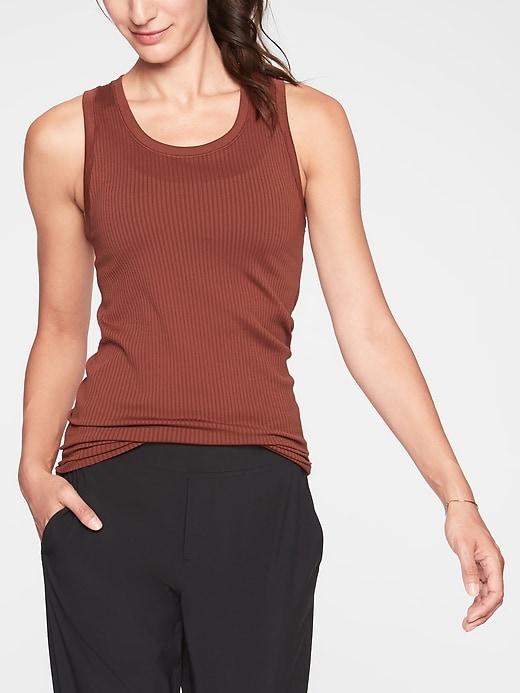 Athleta Womens Renew Reg Length Ribbed Tank Havana Brown Size L