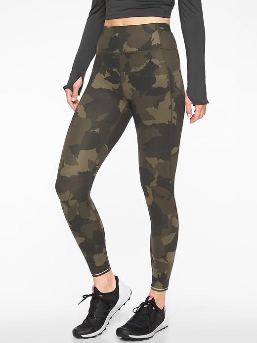 Athleta Womens Run Free Camo 7/8 Tight Arbor Olive Size Xxs