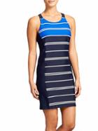 Athleta Womens Stripe Colorblock Swim Dress Size L - Caspian Blue/dress Blue