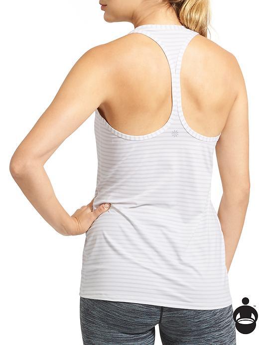 Athleta Womens High Neck Heather Stripe Chi Tank Size M - Fog Grey Heather/bright White