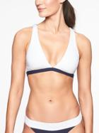 Athleta Womens Mod Block Plunge Bikini Top White/ Navy/ Black Size L