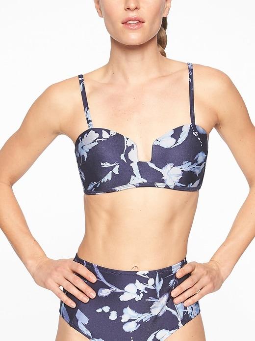 Athleta Womens Aqualuxe Print Square Plunge Bikini Top Dress Blue Size Xl