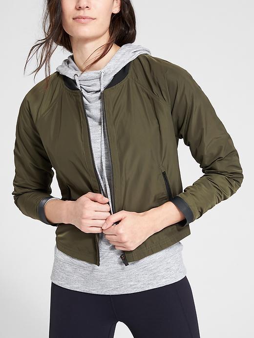 Athleta Womens Side Zip Bomber Size L - Forest Green
