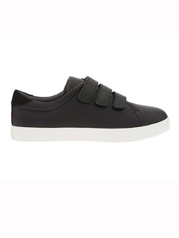 Athleta Womens Sola Triple Strap Sneaker By Dr. Scholls Black Leather Size 6